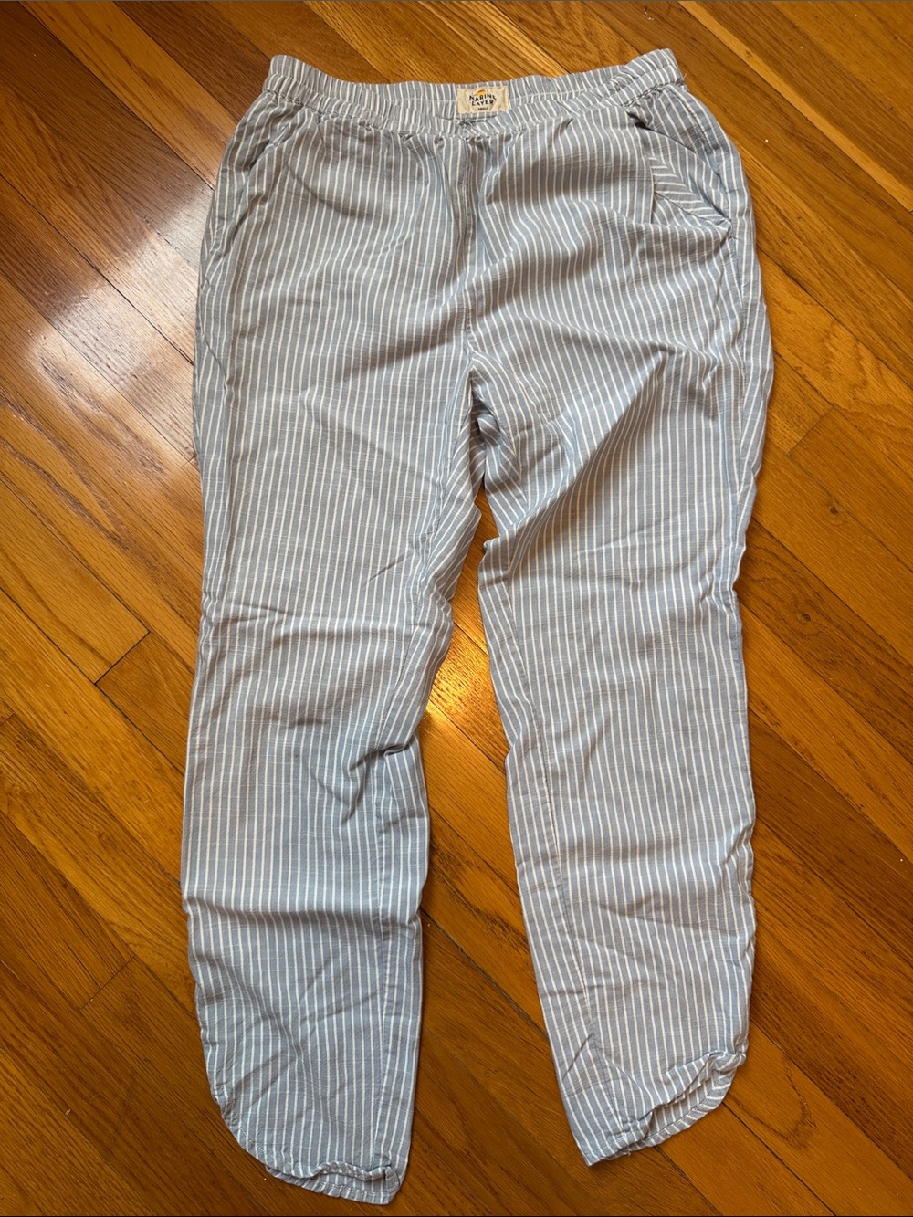 Marine Layer Light Blue & White Striped Jogger Pants